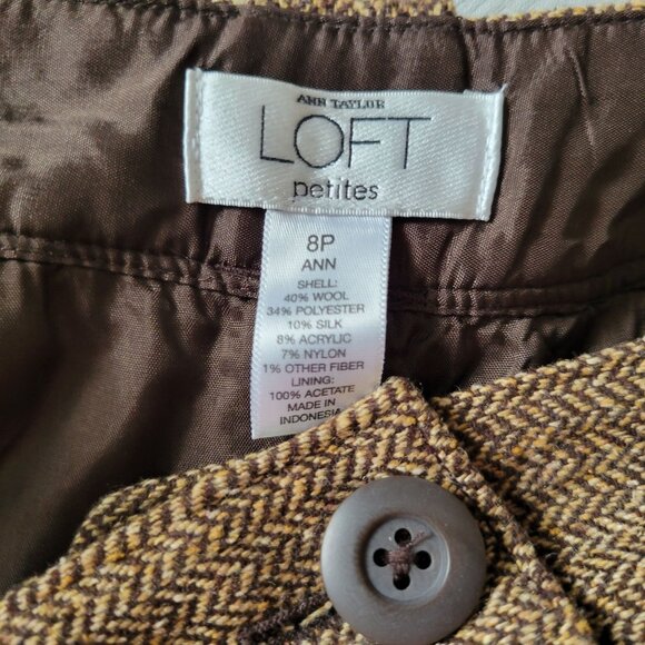LOFT Petites Ann Taylor Wool Blend Herringbone Cropped Pants 8P - Picture 2 of 5
